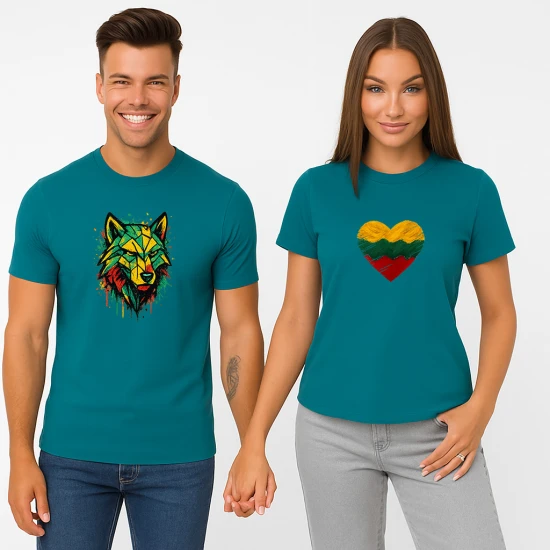 Tirkīza T-kreklu komplekts Heart Geometric Wolf PK4027