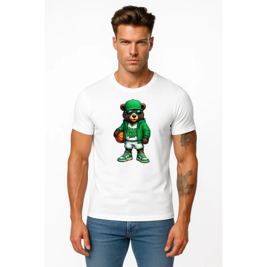 Vīriešu balts lāča krekls ar bumbas džemperi PK4019