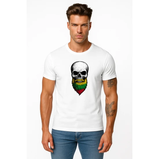 Vīriešu balts krekls Galvaskauss un bārda PK4015