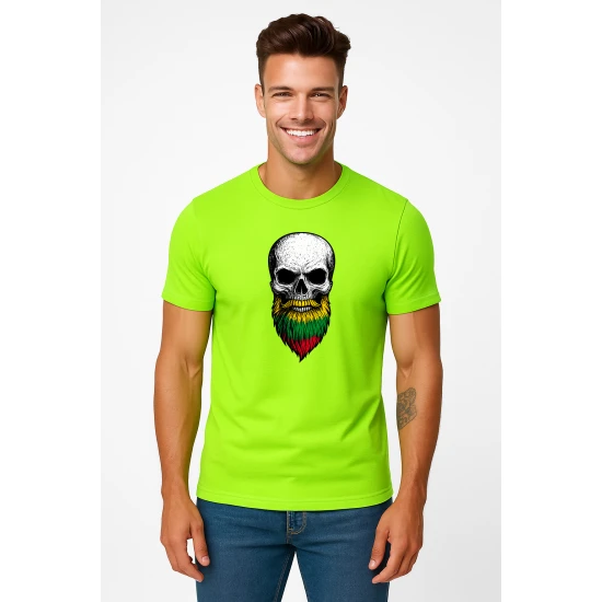 Vīriešu neona zaļš krekliņš Skull and Beard PK4015