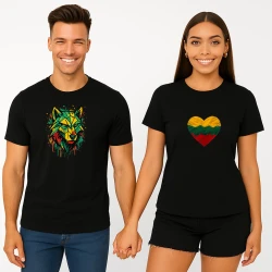 Melns T-kreklu komplekts Heart Geometric Wolf