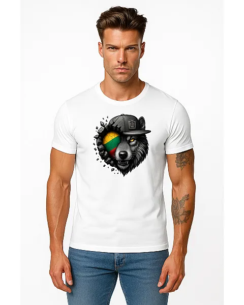Vīriešu balts T-krekls Wolf grey