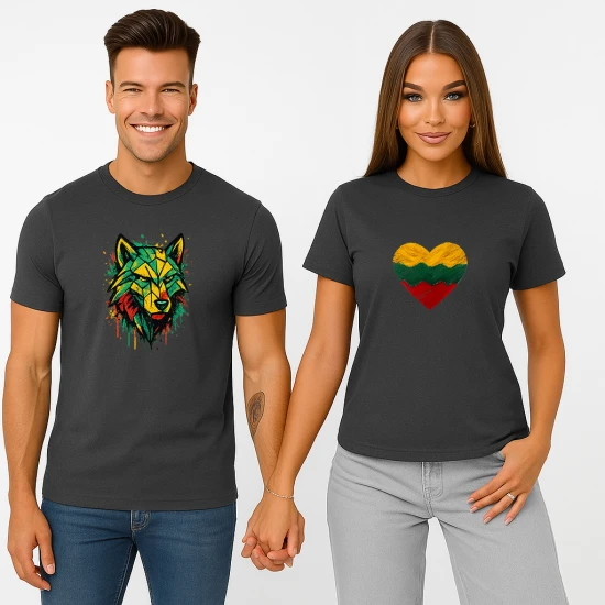 Tumši pelēks T-kreklu komplekts Heart Geometric Wolf PK4027