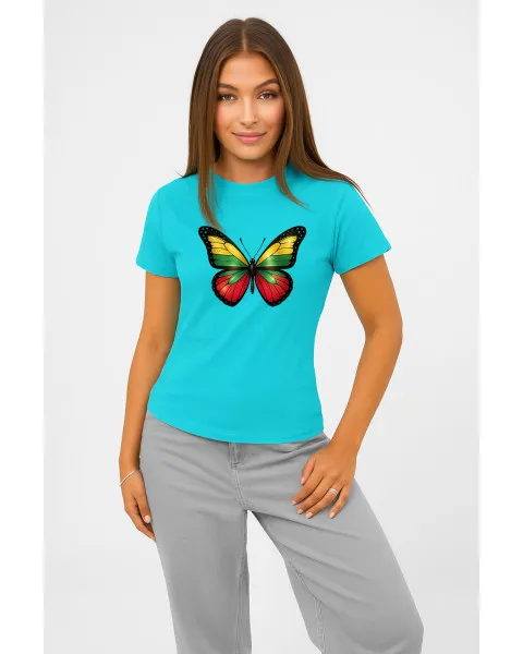 Sieviešu gaiši zils T-krekls Butterfly