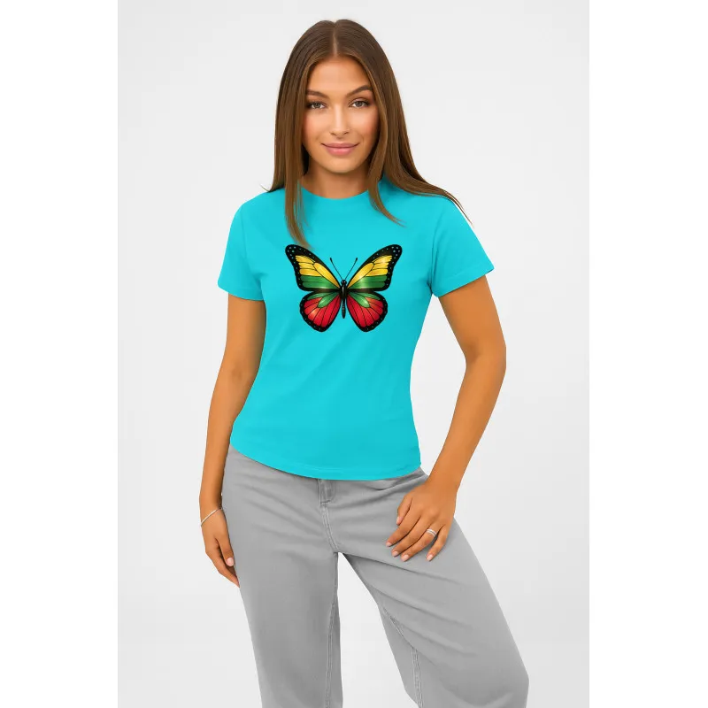 Sieviešu gaiši zils T-krekls Butterfly PK4025