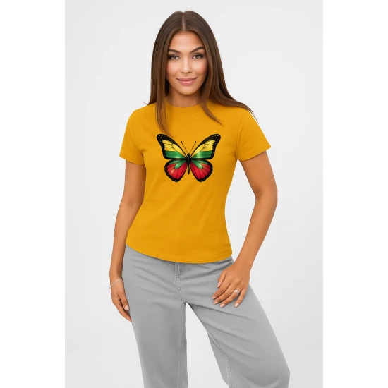 Sieviešu spilgti dzeltens T-krekls Butterfly PK4025