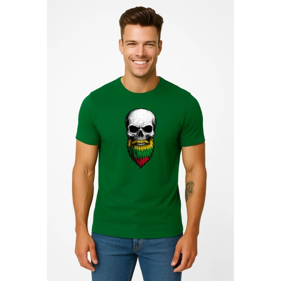 Vīriešu tumši zaļš krekls Skull and Beard PK4015
