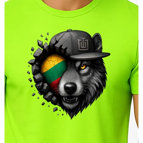 Vīriešu neona zaļš T-krekls Wolf grey PK4031