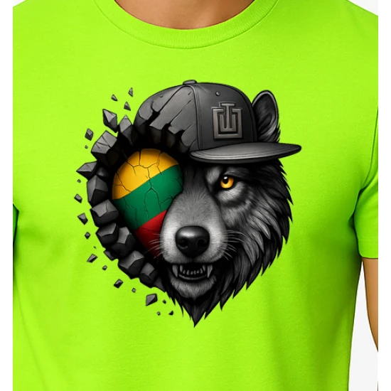 Vīriešu neona zaļš T-krekls Wolf grey PK4031