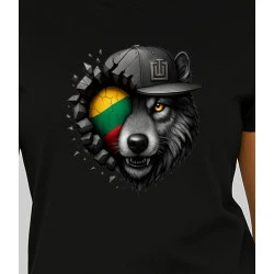 Sieviešu melns T-krekls Wolf grey