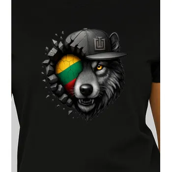 Sieviešu melns T-krekls Wolf grey