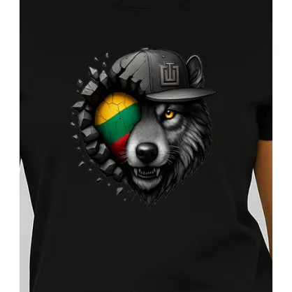 Sieviešu melns T-krekls Wolf grey PK4029
