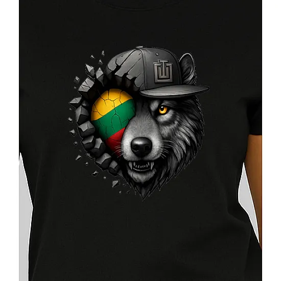 Sieviešu melns T-krekls Wolf grey PK4029