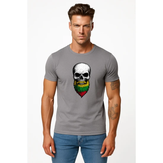 Vīriešu pelēks krekls Galvaskauss un bārda PK4015
