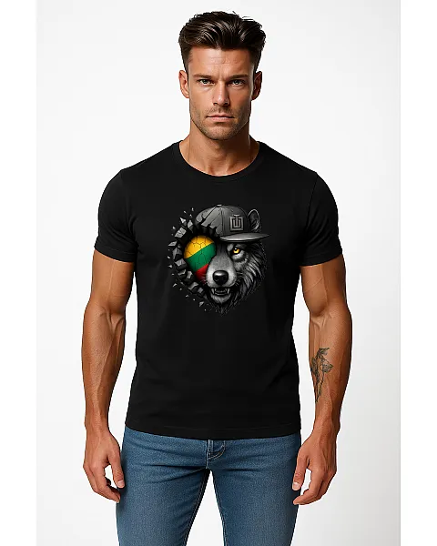 Vīriešu melns T-krekls Wolf grey