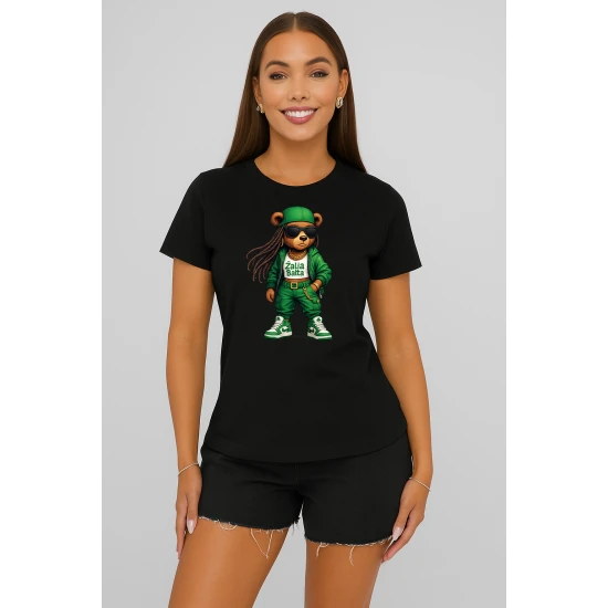 Sieviešu melns T-krekls Bear PK4023