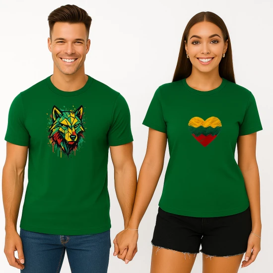 Zaļš T-kreklu komplekts Heart Geometric Wolf PK4027