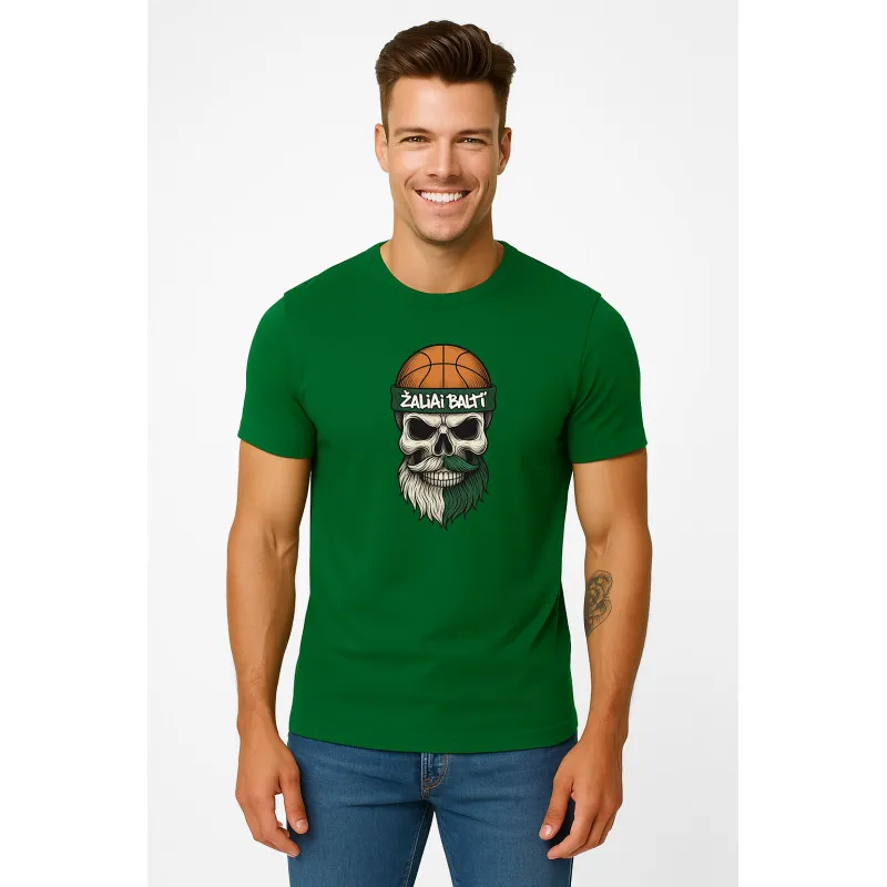 Vīriešu tumši zaļš krekliņš Skull and Ball PK4022