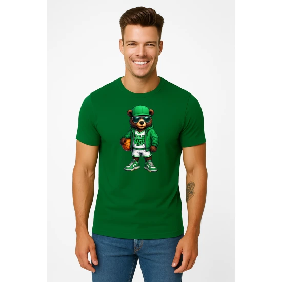 Vīriešu tumši zaļš lāča krekls ar bumbas džemperi PK4019