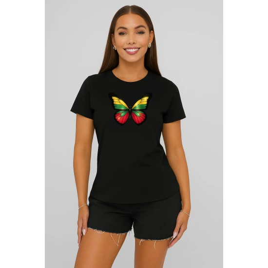 Sieviešu melns T-krekls Butterfly PK4025