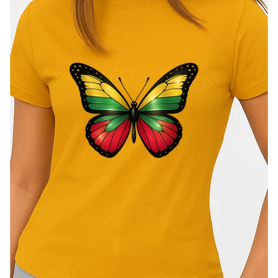 Sieviešu spilgti dzeltens T-krekls Butterfly PK4025
