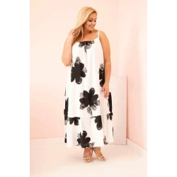 Sieviešu balta kleita ar melniem ziediem Honey