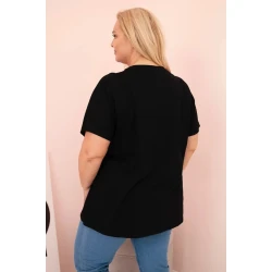 Sieviešu melns t-krekls ar brūnu detaļu Day dream