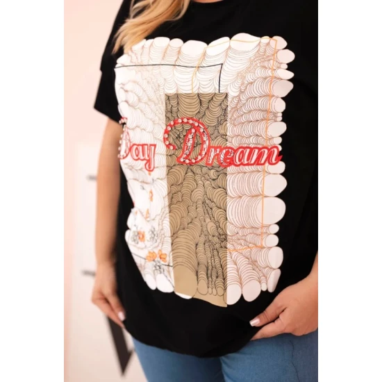 Sieviešu melns t-krekls ar brūnu detaļu Day dream 33317