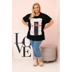 Sieviešu melns t-krekls ar tumši zilu detaļu Day dream