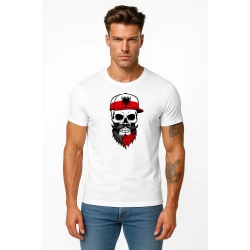 Vīriešu balts t-krekls Polija galvaskausa cepure
