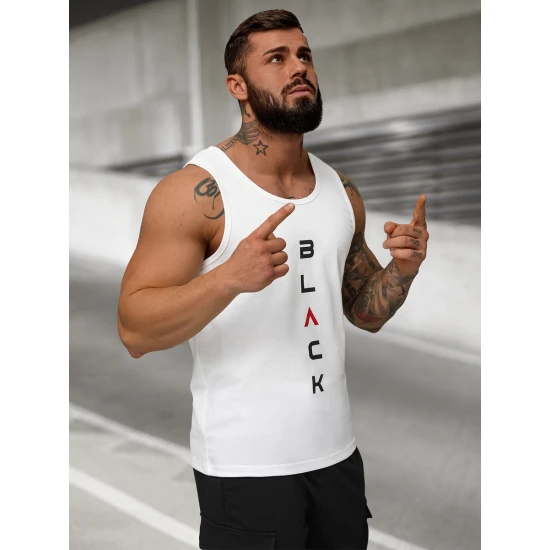 Vīriešu balts T-krekls bez piedurknēm Atpakaļ JS/8B1705/1Z