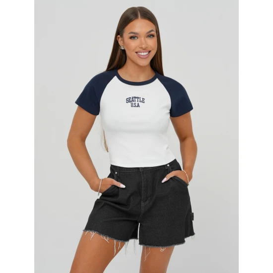 Sieviešu balts/tumši zils krekls Seattle USA JS/R61627