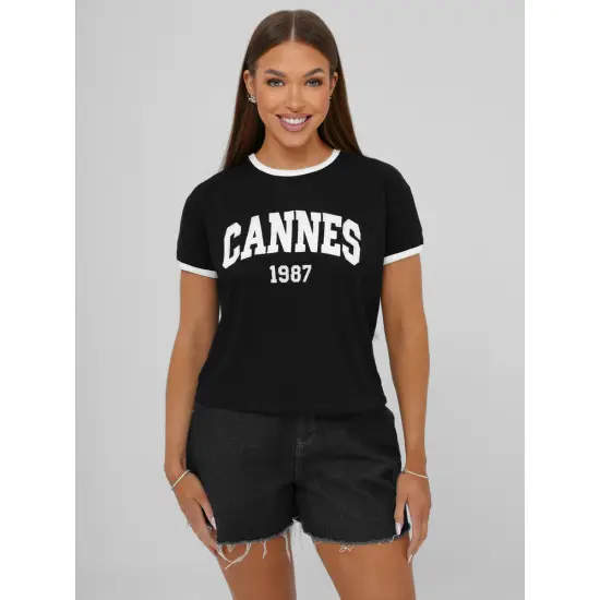 Sieviešu melns Kannu T-krekls JS/R62184