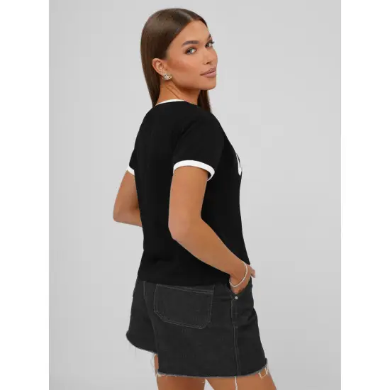 Sieviešu melns Kannu T-krekls JS/R62184