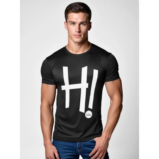 Vīriešu melns T-krekls Hi T-krekls ar saukļiem