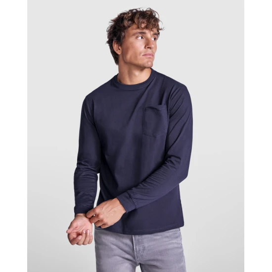 Vīriešu tumši zils krekls ar garām piedurknēm Shiba T-krekls | Polo Roly