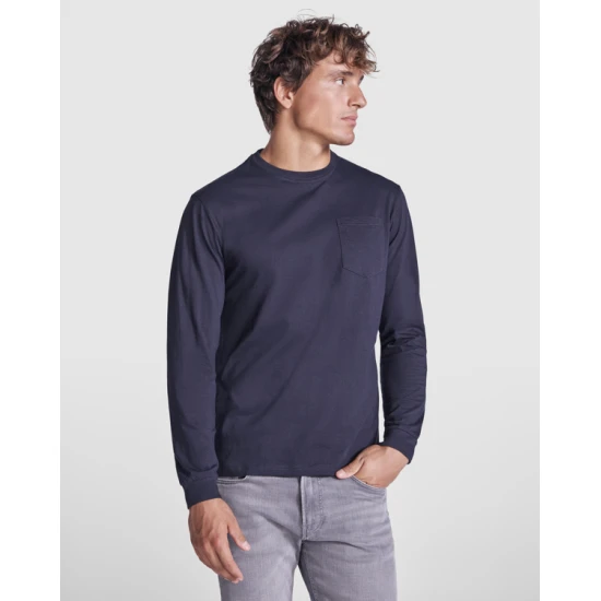 Vīriešu tumši zils krekls ar garām piedurknēm Shiba T-krekls | Polo Roly