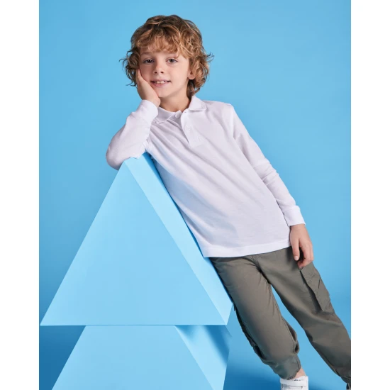 Bērnu balts polo krekls ar garām piedurknēm Carpechild T-krekls | Polo Roly
