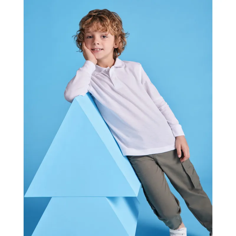 Bērnu balts polo krekls ar garām piedurknēm Carpechild T-krekls | Polo Roly