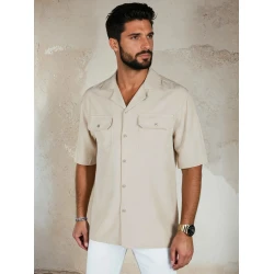 Brūns vīriešu krekls ar īsām piedurknēm Kenat