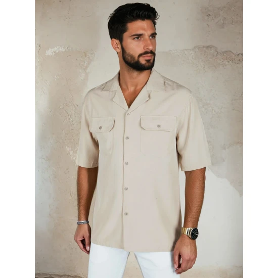 Brūns vīriešu krekls ar īsām piedurknēm Kenat Krekli