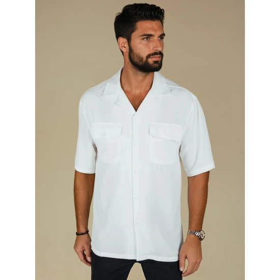 Vīriešu balts krekls ar īsām piedurknēm Kenat Krekli