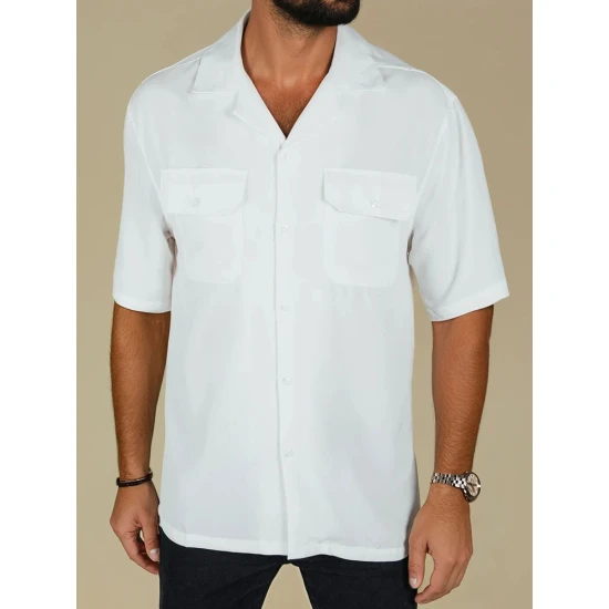 Vīriešu balts krekls ar īsām piedurknēm Kenat Krekli