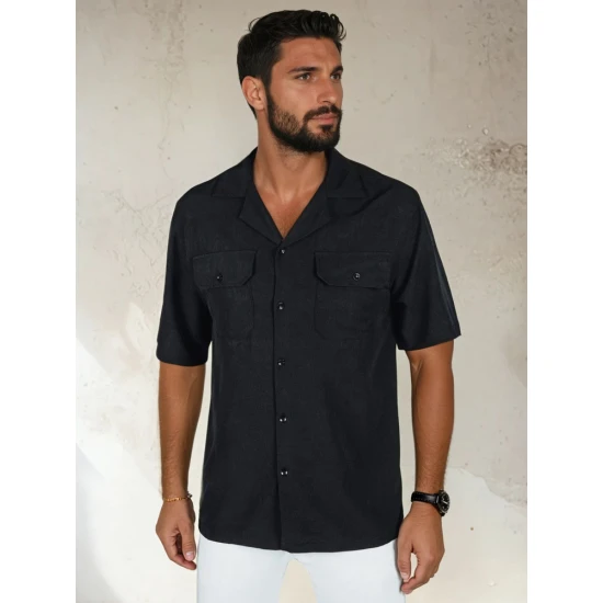 Vīriešu melns krekls ar īsām piedurknēm Kenat Krekli