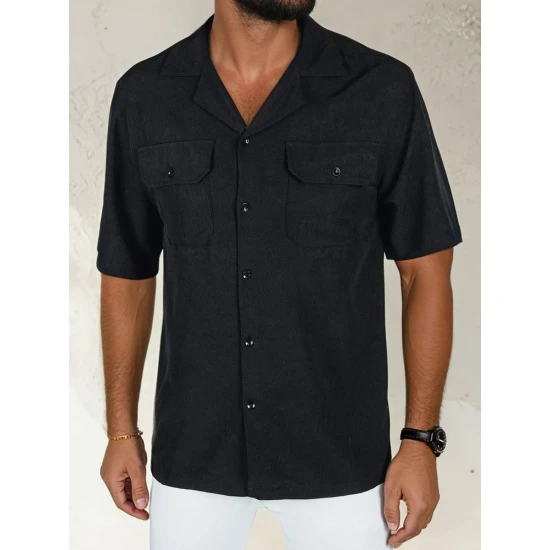 Vīriešu melns krekls ar īsām piedurknēm Kenat Krekli