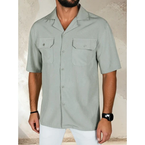 Vīriešu pelēks krekls ar īsām piedurknēm Kenat Krekli