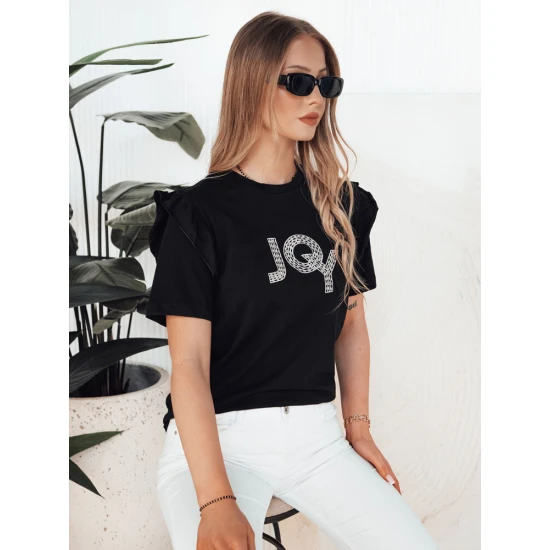 Sieviešu melns t-krekls Joy T-krekls ar saukļiem