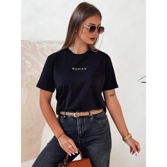 Sieviešu melns T-krekls Woman T-krekls ar saukļiem