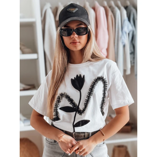 Sieviešu balts Petinia T-krekls T-krekls ar saukļiem