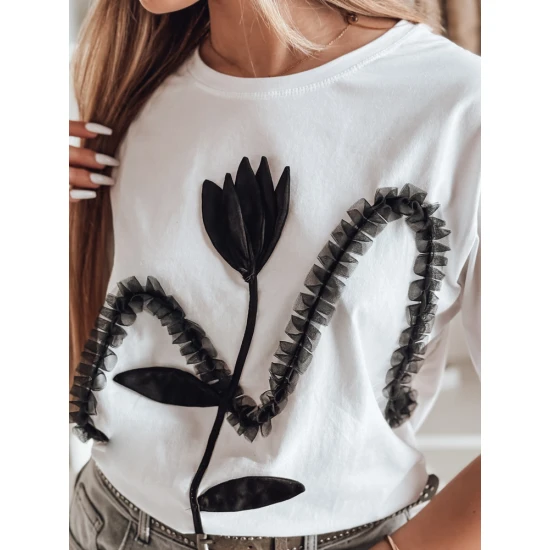 Sieviešu balts Petinia T-krekls T-krekls ar saukļiem